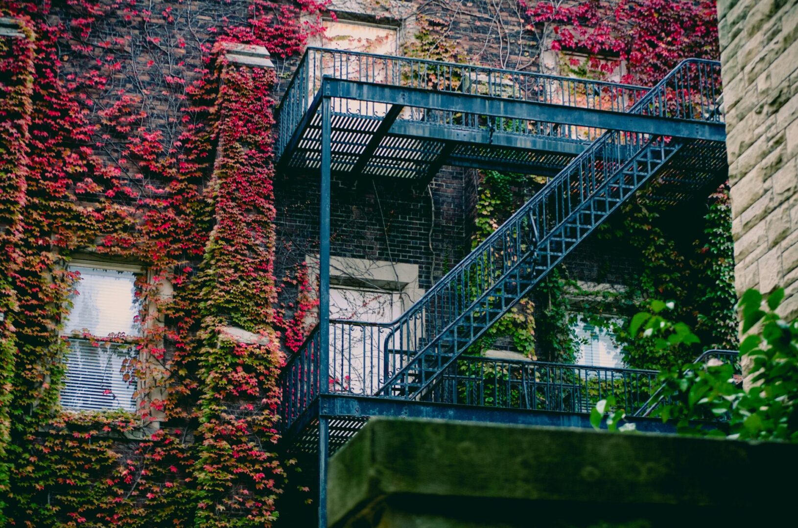 A fire escape on the side of a building.