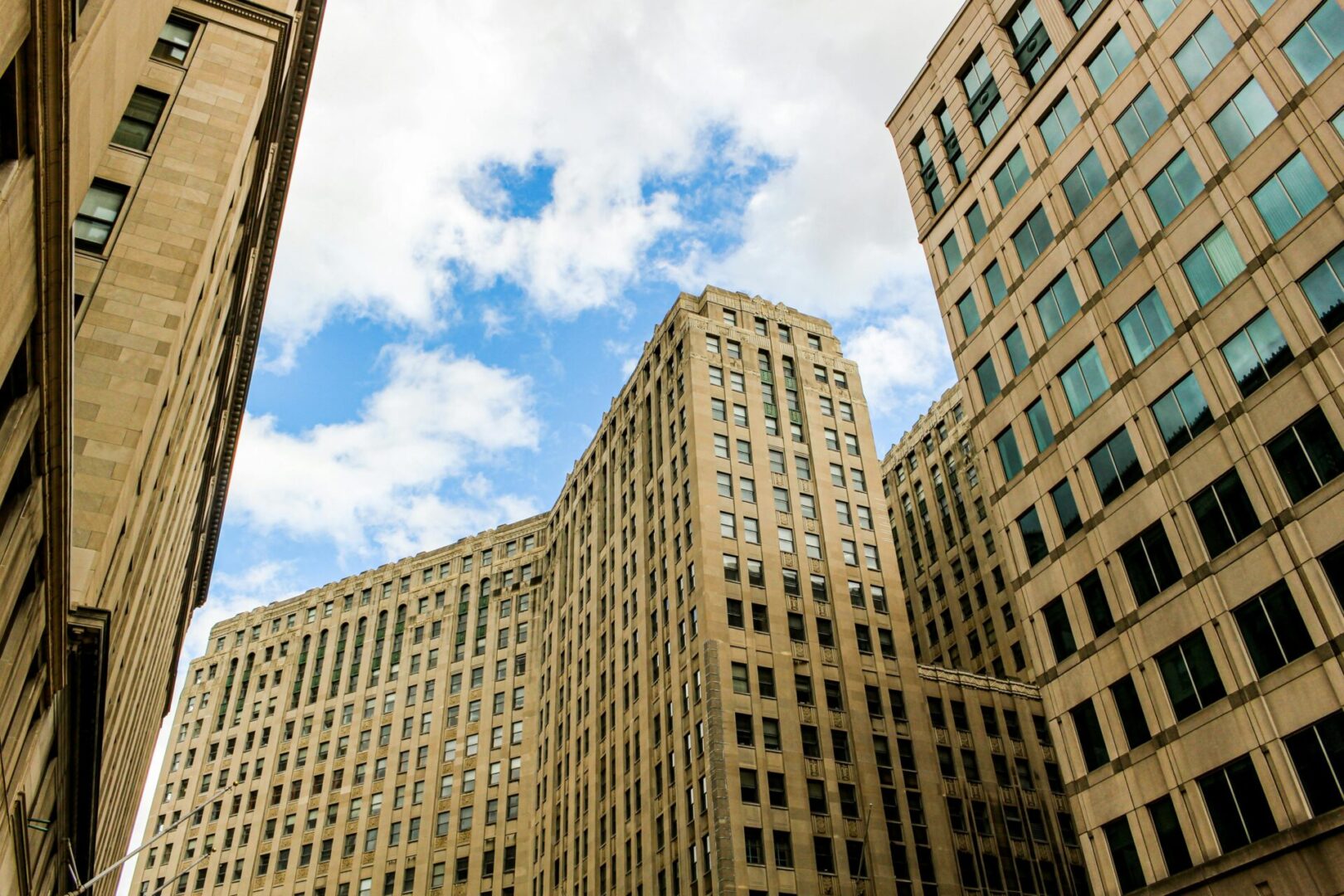 A view of some tall buildings in the city.